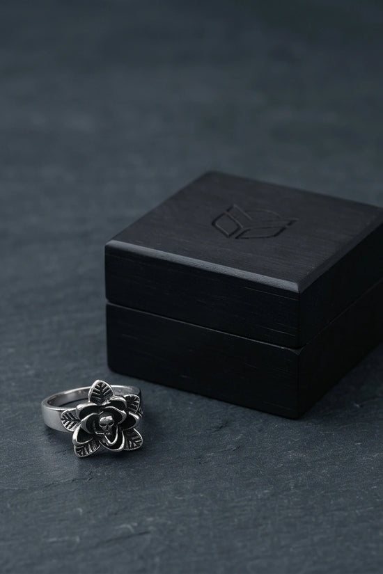 Gothic Sterling Silver Skull Rose Ring