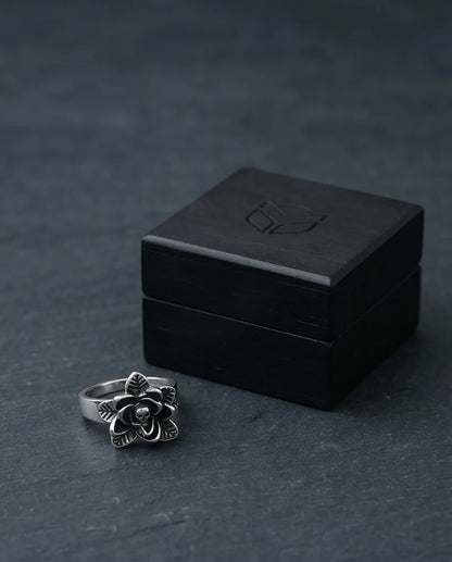 Gothic Sterling Silver Skull Rose Ring