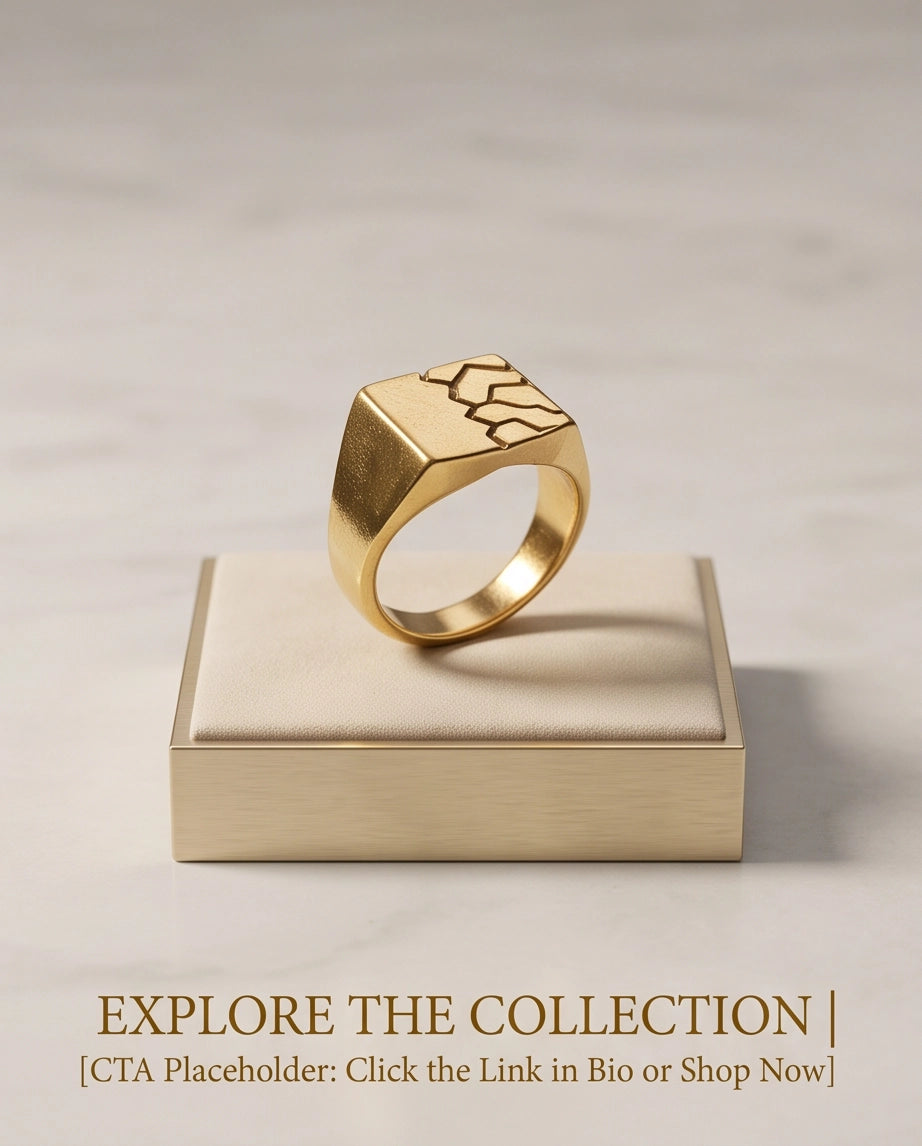 Geometric Fracture Gold Signet Ring
