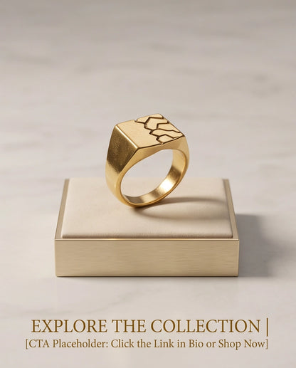 Geometric Fracture Gold Signet Ring