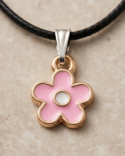 Dainty Pink Five-Petal Flower Enamel Pendant Necklace