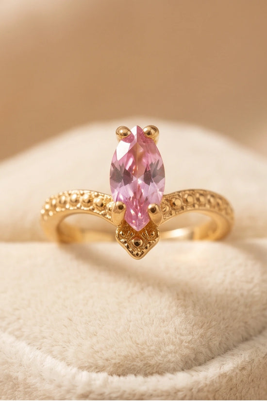 Vintage Gold Marquise Pink Tourmaline Milgrain Ring