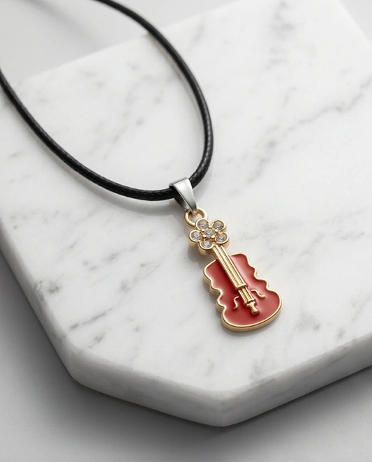 Gold and Red Enamel Violin Necklace