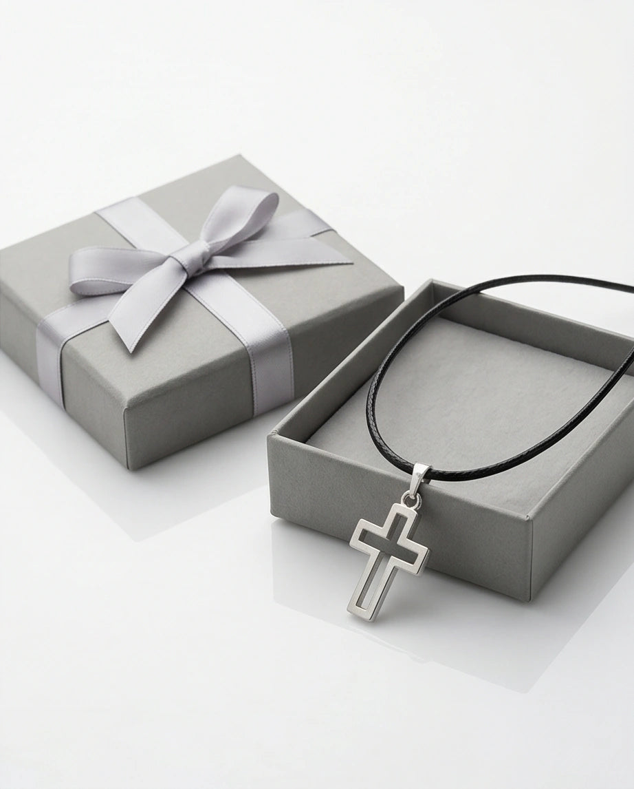 Silver Open Cross Pendant Necklace