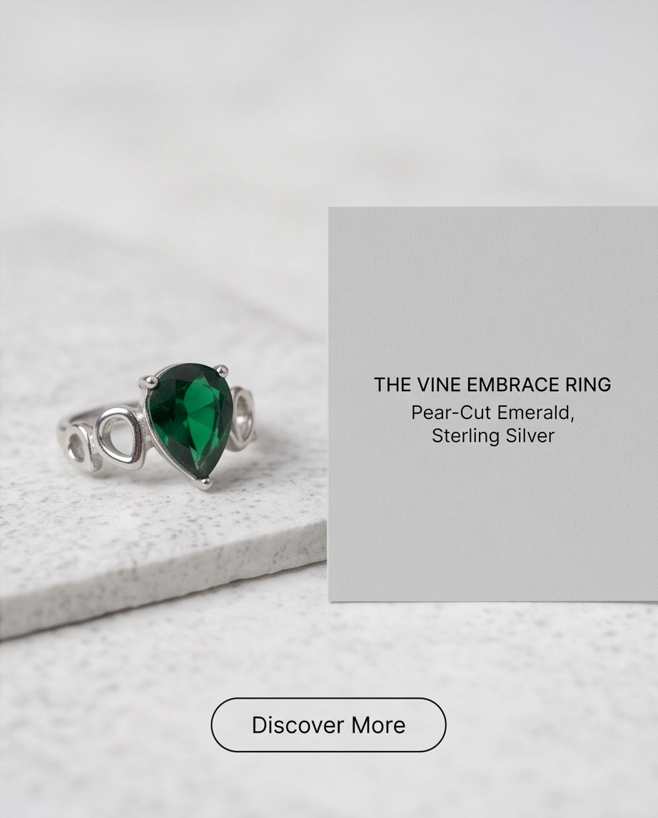 Emerald Gemstone Prong-Set Teardrop Loop Silver Ring