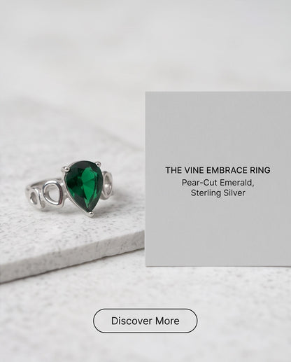 Emerald Gemstone Prong-Set Teardrop Loop Silver Ring