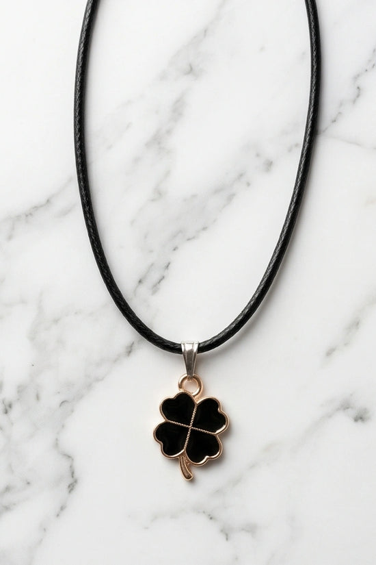 Gold and Black Four-Leaf Clover Necklace