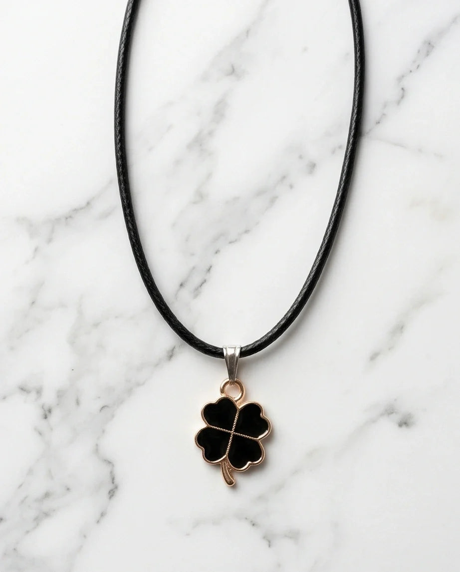 Gold and Black Four-Leaf Clover Necklace