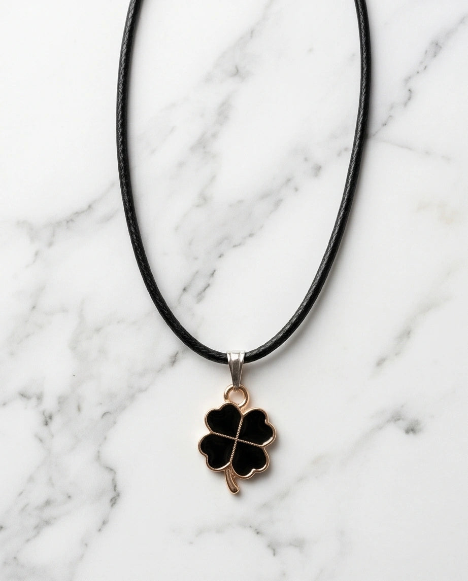Gold and Black Four-Leaf Clover Necklace