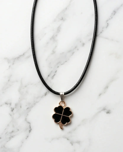 Gold and Black Four-Leaf Clover Necklace