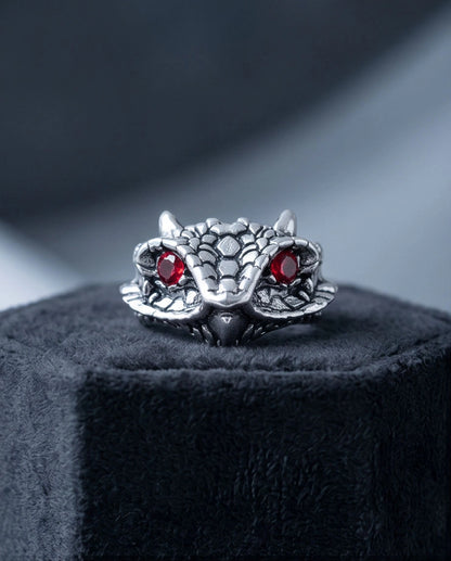 Crimson-Eyed Sculpted Serpent Head Ring