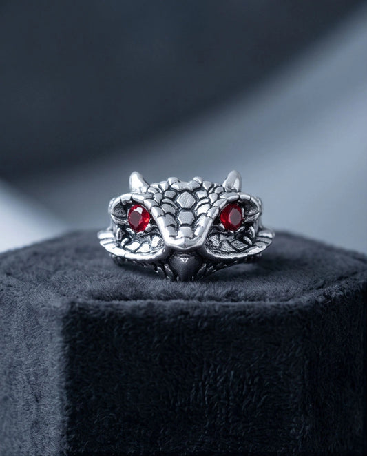 Crimson-Eyed Sculpted Serpent Head Ring