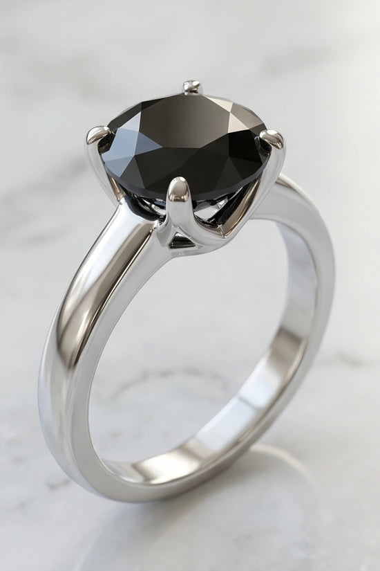 Sterling Silver Round-Cut High Crown Black Solitaire Ring