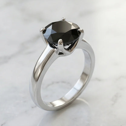 Sterling Silver Round-Cut High Crown Black Solitaire Ring