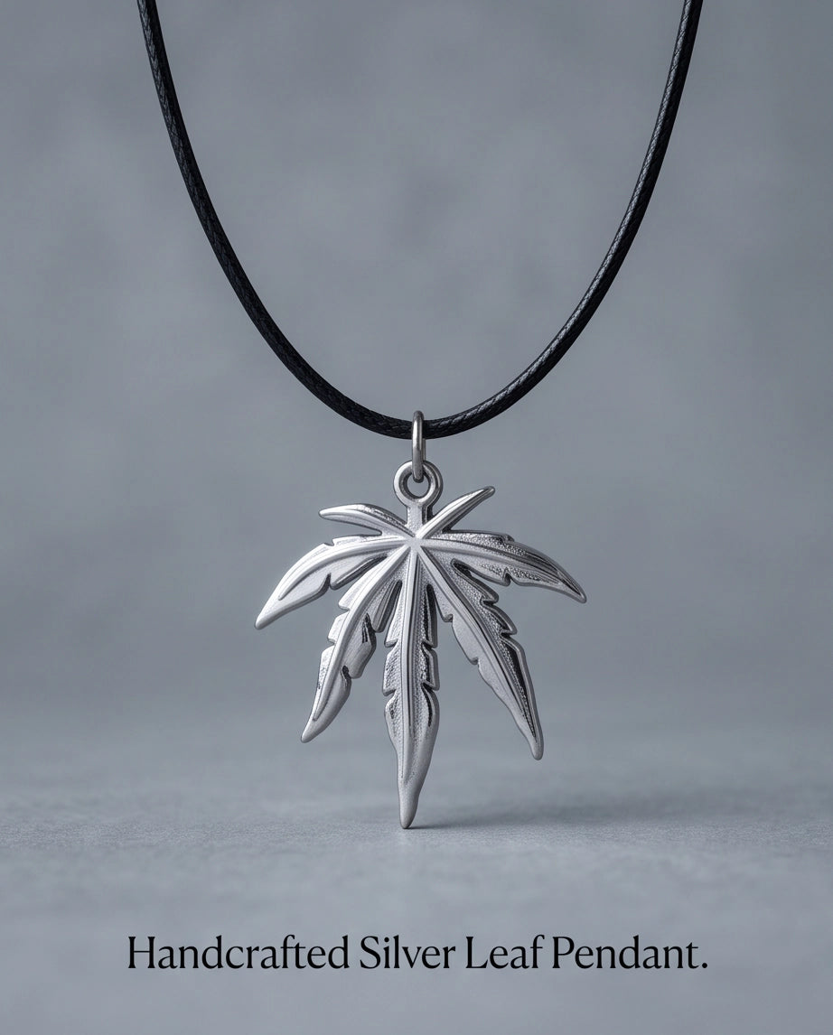 Silver Leaf Pendant Cord Necklace