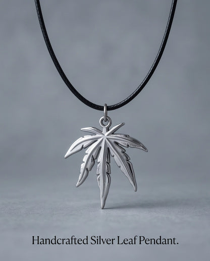 Silver Leaf Pendant Cord Necklace