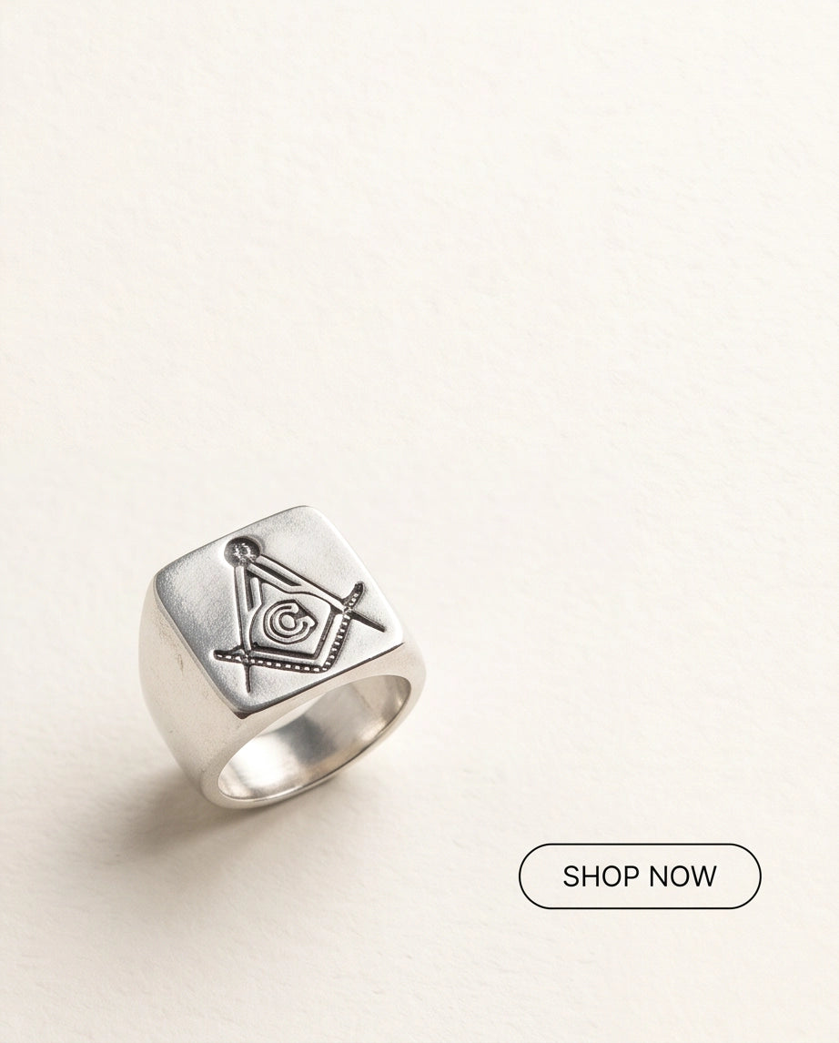 Masonic Square and Compasses Signet Silver Ring