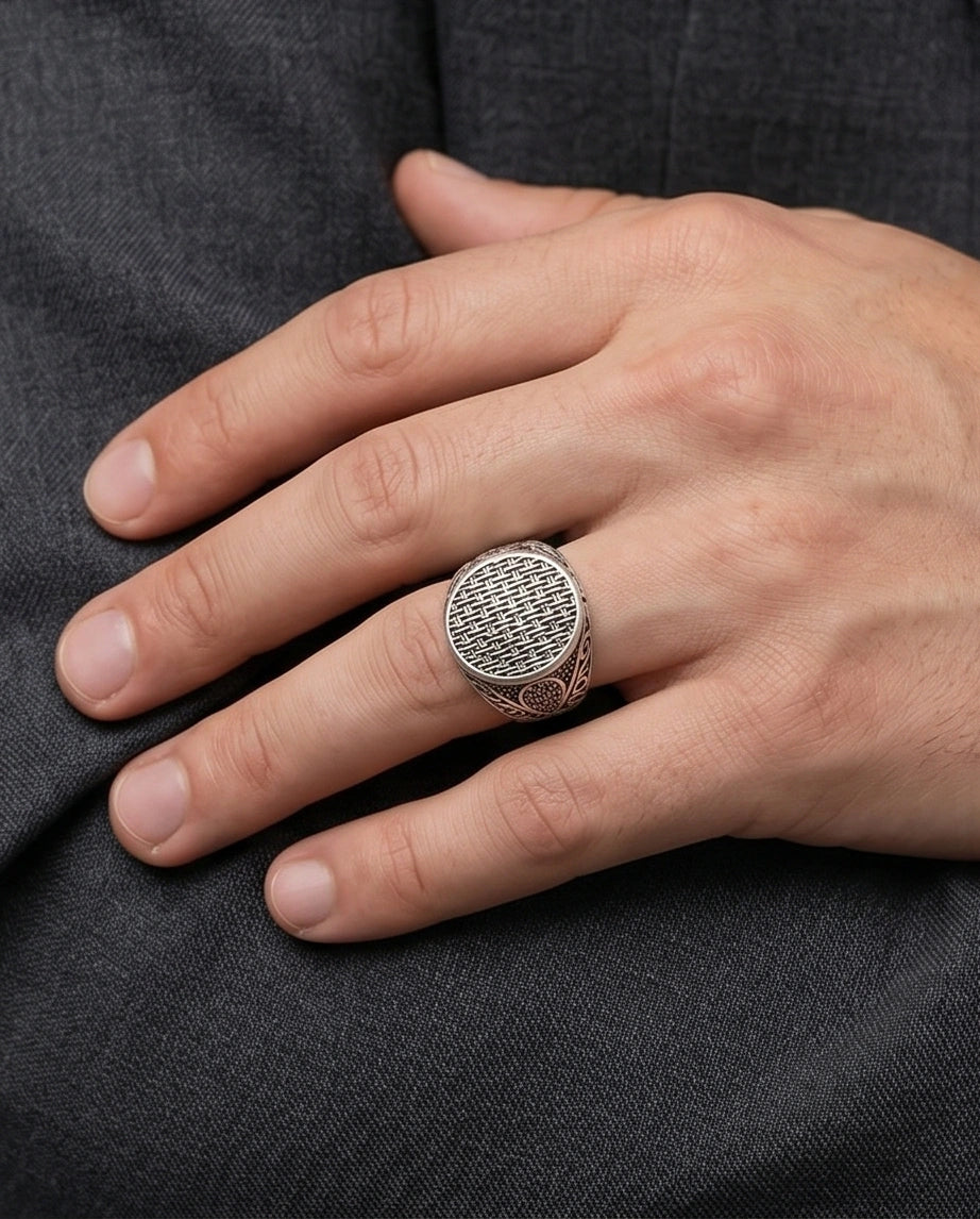 Vintage Sterling Silver Woven Basketweave Signet Ring