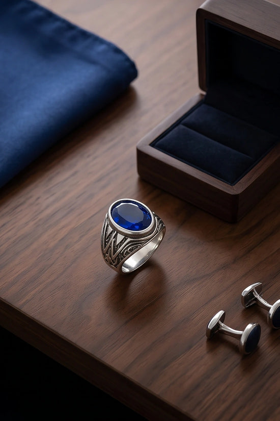 Imperial Sapphire Vertex Silver Ring