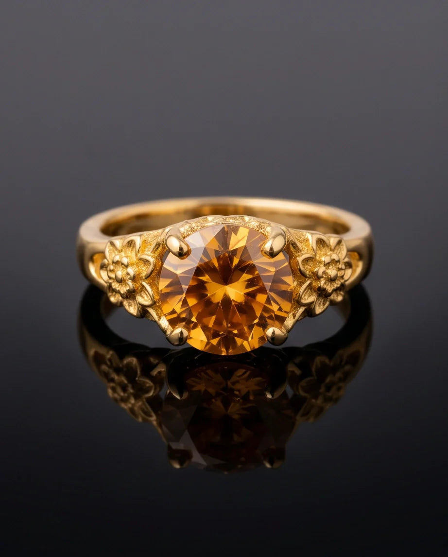 Golden Amber Botanical Blossom Ring