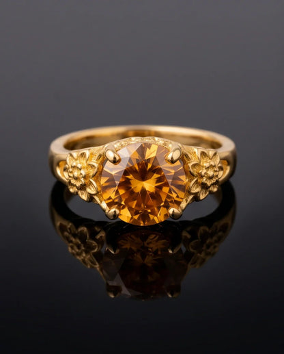 Golden Amber Botanical Blossom Ring