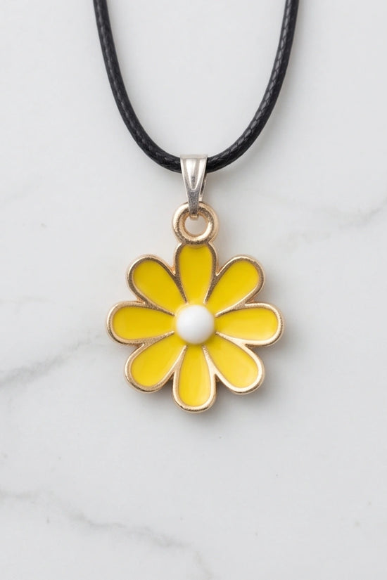 Vibrant Yellow Daisy Enamel Pendant Necklace