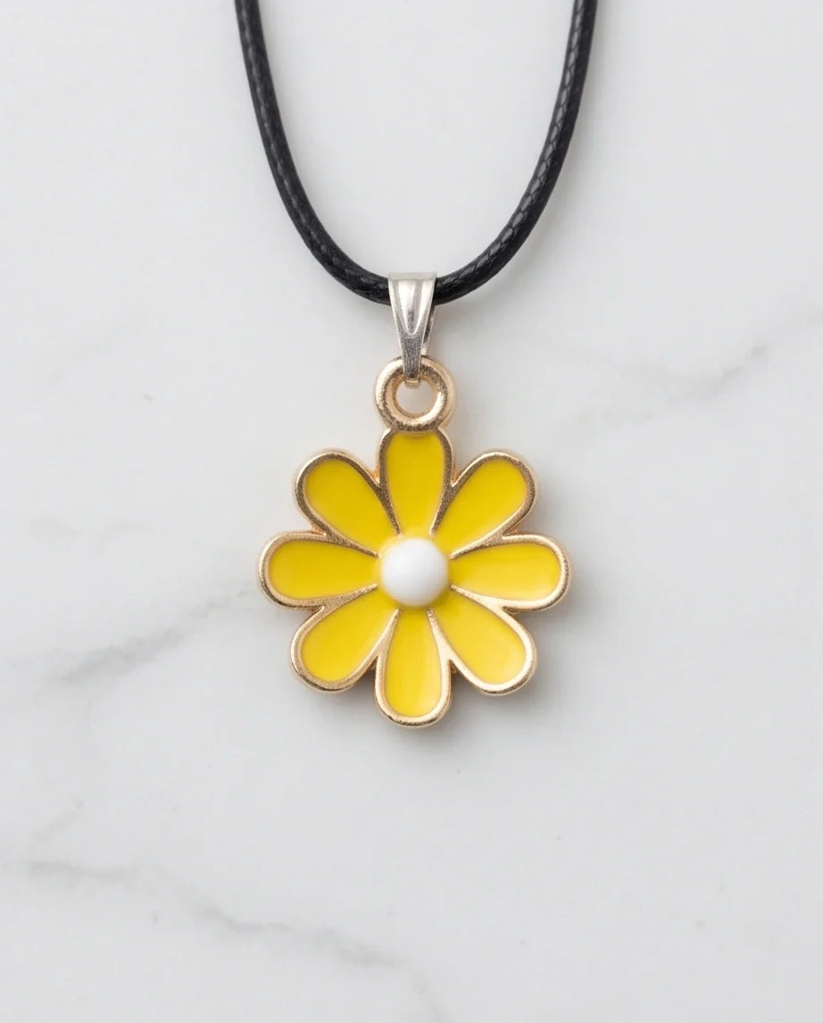 Vibrant Yellow Daisy Enamel Pendant Necklace