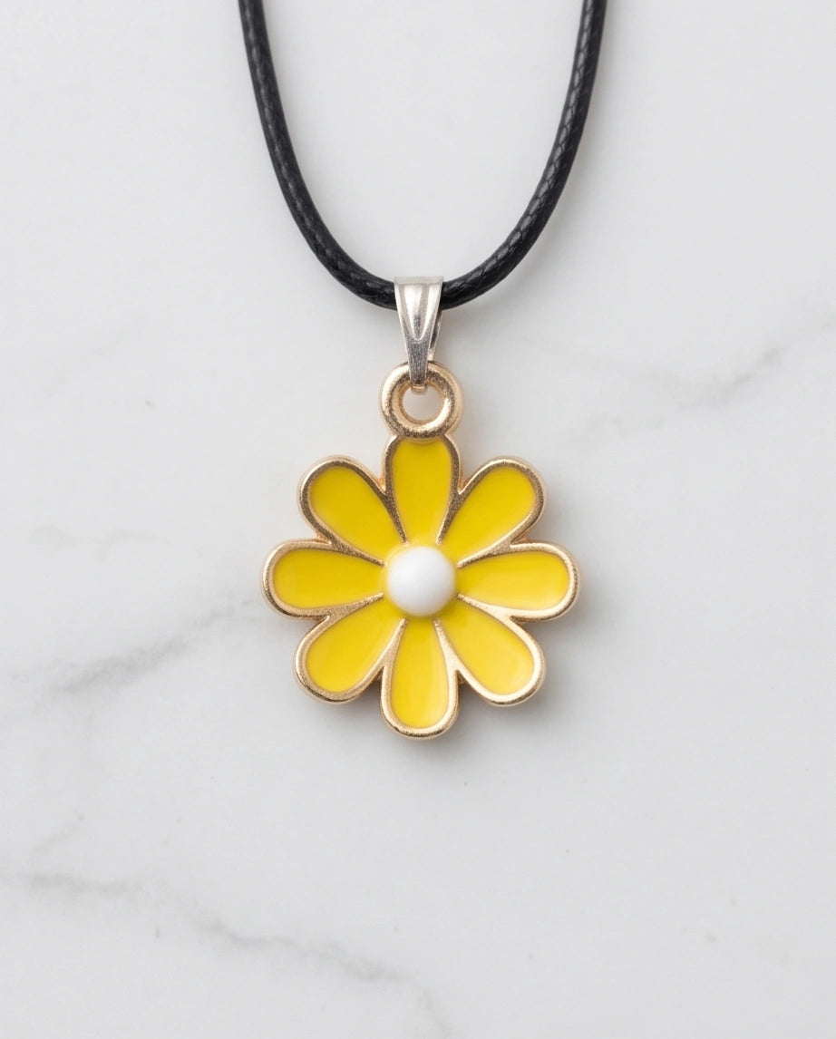 Vibrant Yellow Daisy Enamel Pendant Necklace