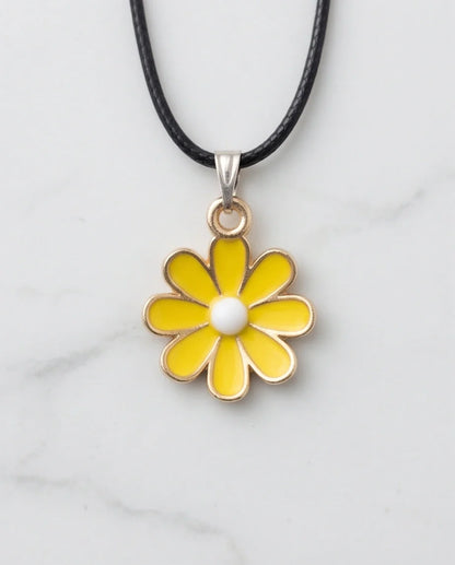 Vibrant Yellow Daisy Enamel Pendant Necklace