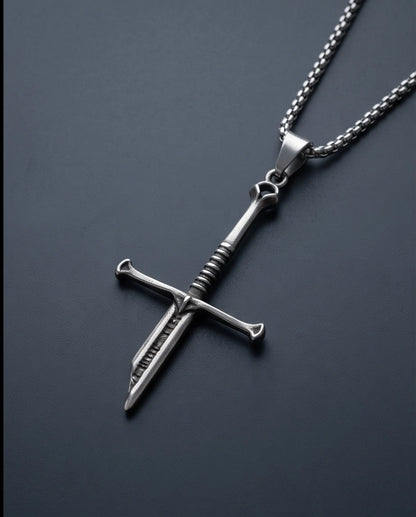 Silver Broken Sword Pendant Necklace