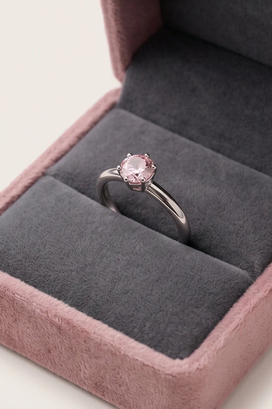 Sterling Silver Round-Cut Pink Diamond Solitaire Ring