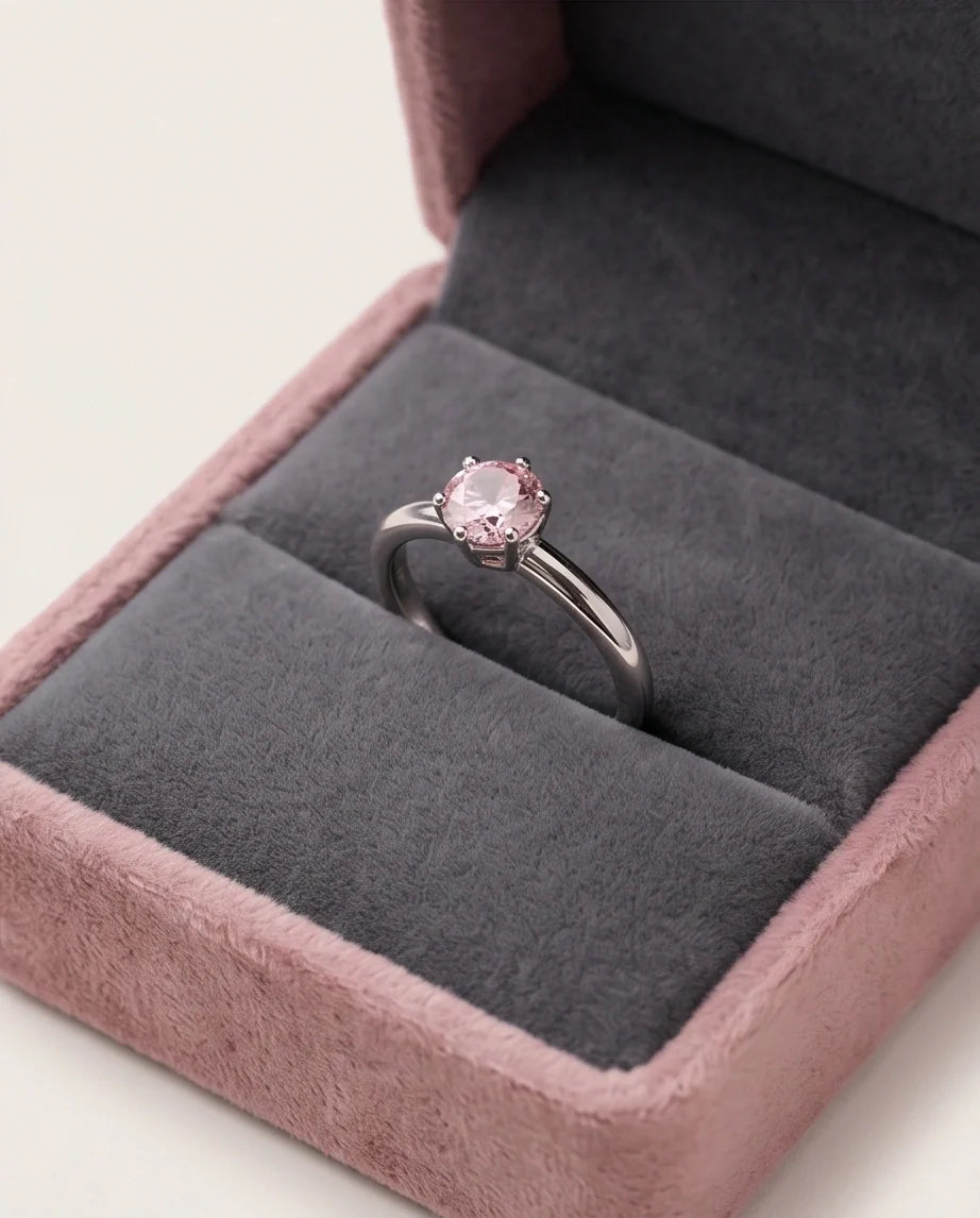 Sterling Silver Round-Cut Pink Diamond Solitaire Ring