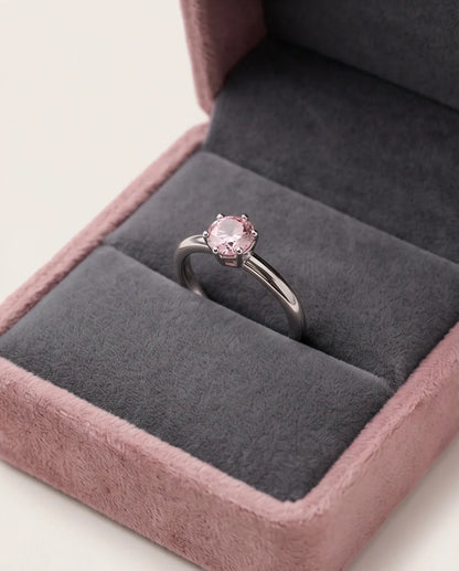 Sterling Silver Round-Cut Pink Diamond Solitaire Ring