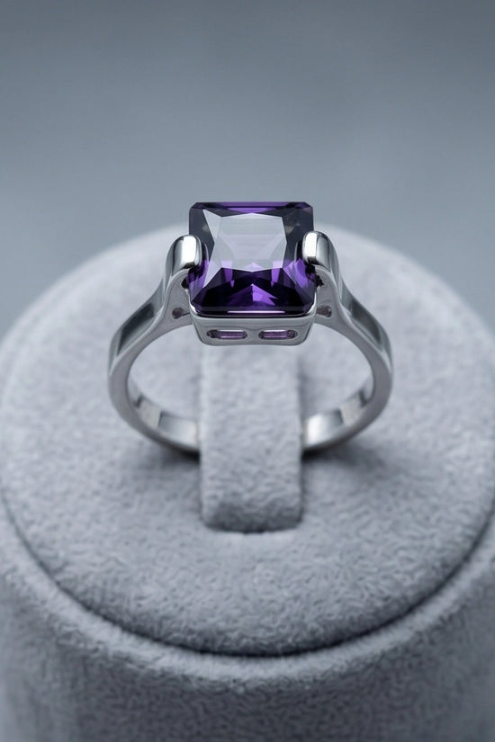 Sterling Silver Deep Amethyst Princess Cut Solitaire Ring
