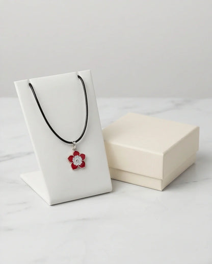 Vibrant Red and White Layered Floral Enamel Pendant Necklace