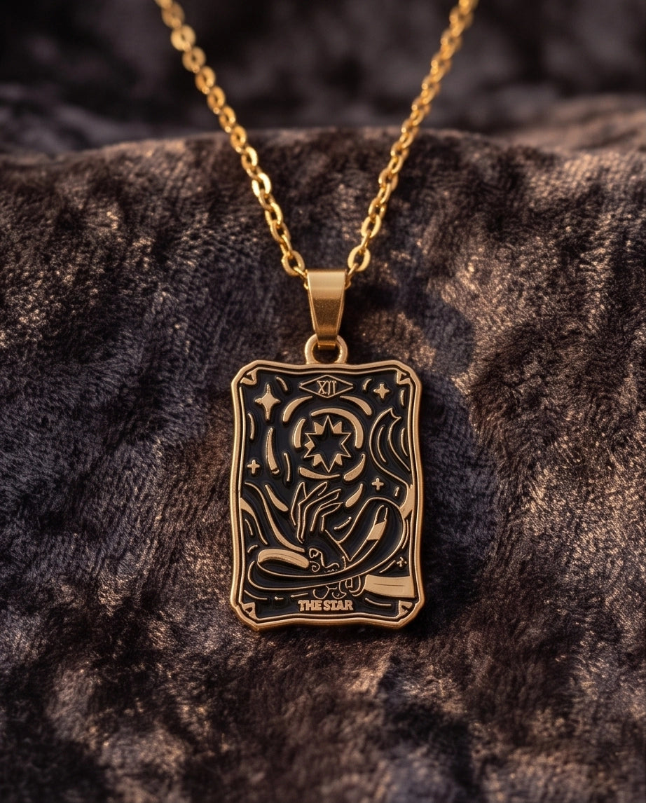 Gold "The Star" Tarot Card Pendant Necklace