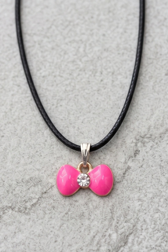 Gold and Pink Crystal Bow Necklace