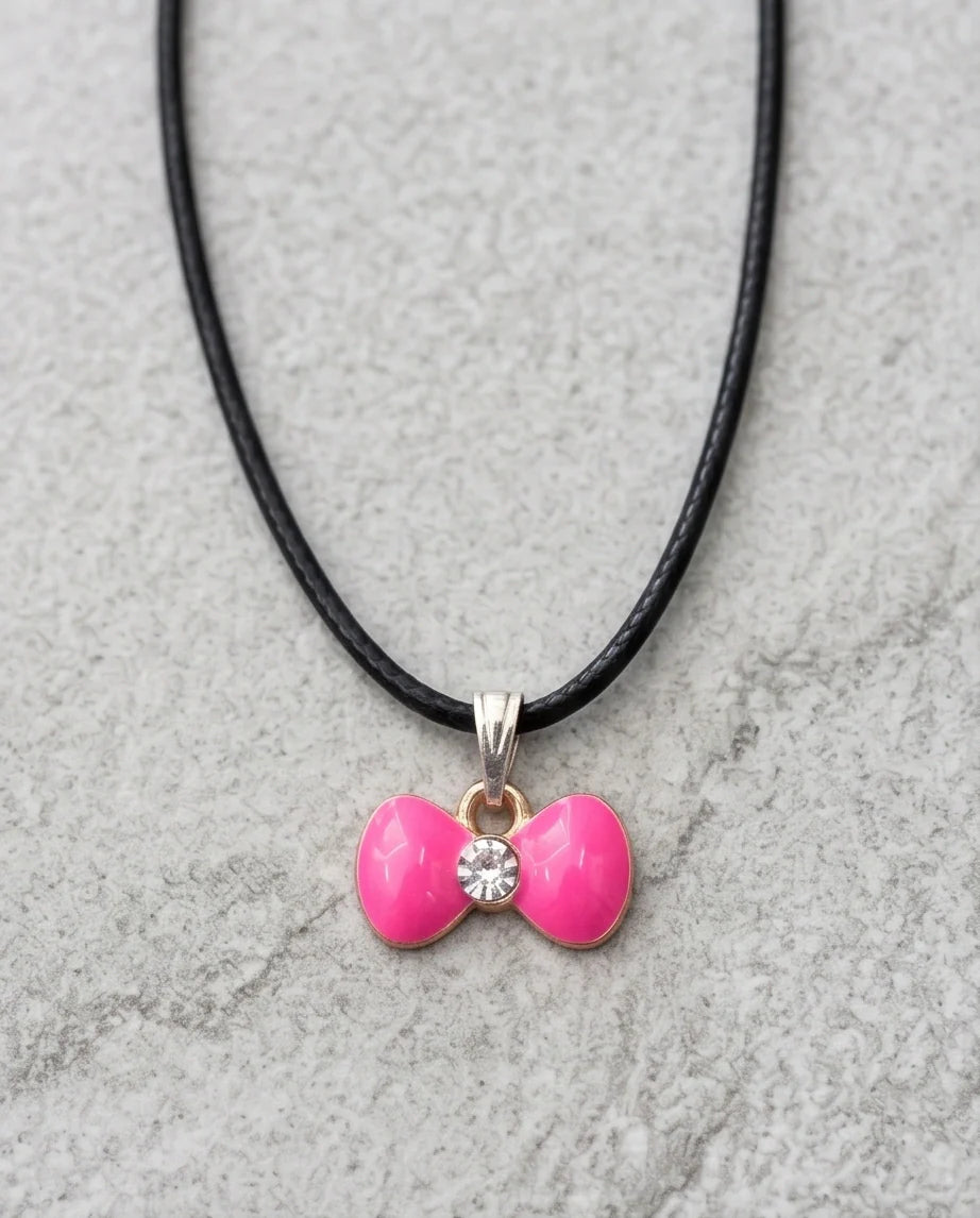 Gold and Pink Crystal Bow Necklace