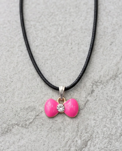 Gold and Pink Crystal Bow Necklace