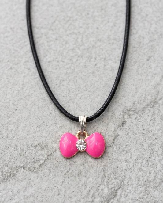 Gold and Pink Crystal Bow Necklace