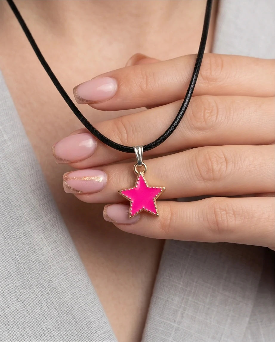 Gold and Pink Beaded Star Necklace