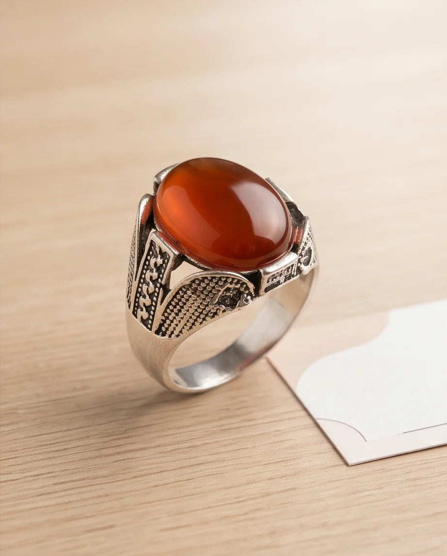 Ember Amber Stippled Signet Ring