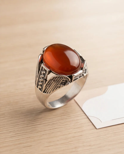 Ember Amber Stippled Signet Ring