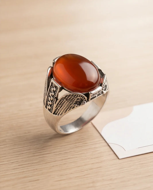Ember Amber Stippled Signet Ring