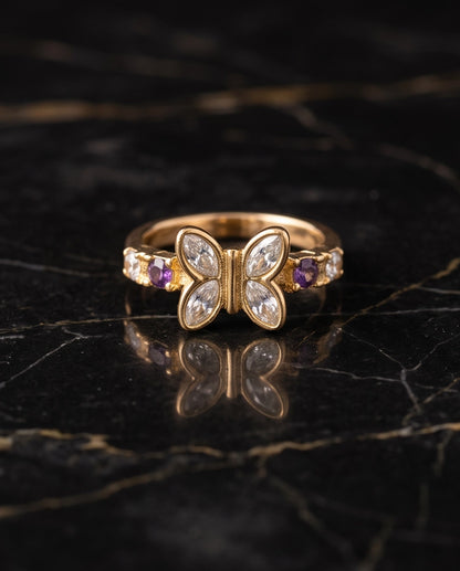 Gold Butterfly Gemstone Band Ring