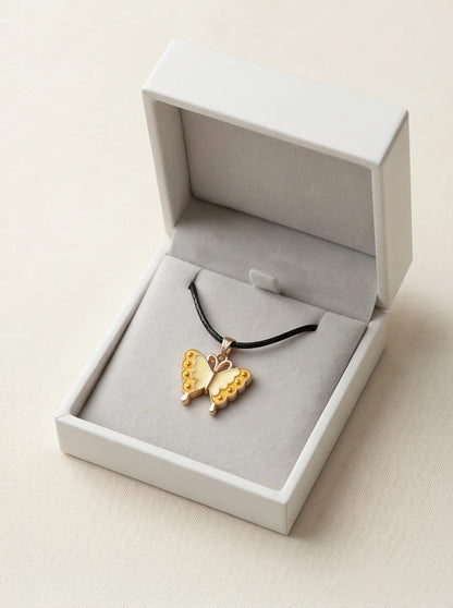 Yellow Enamel Butterfly Pendant Necklace