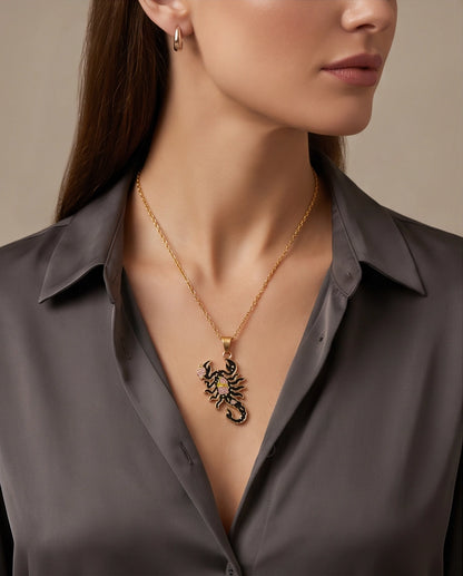 Gold Floral Scorpion Enamel Chain Necklace