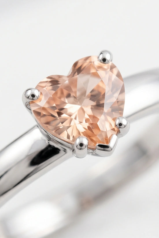 Sterling Silver Heart-Cut Peach Morganite Solitaire Ring