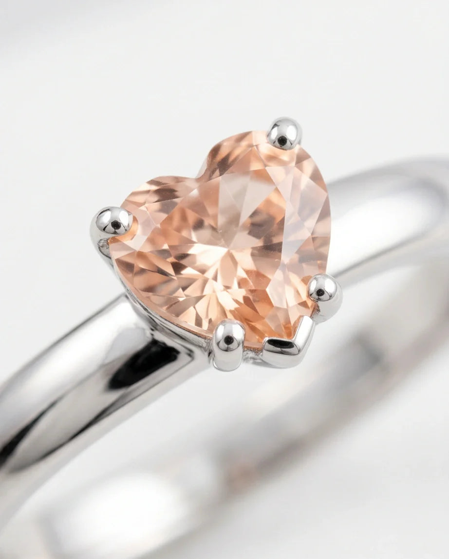 Sterling Silver Heart-Cut Peach Morganite Solitaire Ring