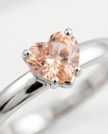 Sterling Silver Heart-Cut Peach Morganite Solitaire Ring